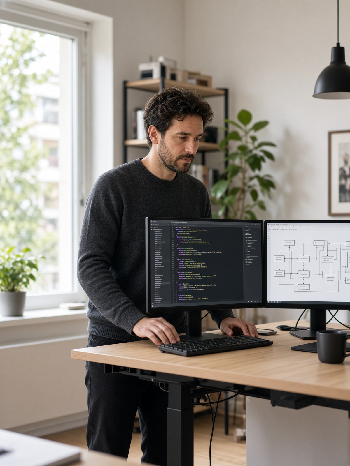 Engineer building automation in a bright studio